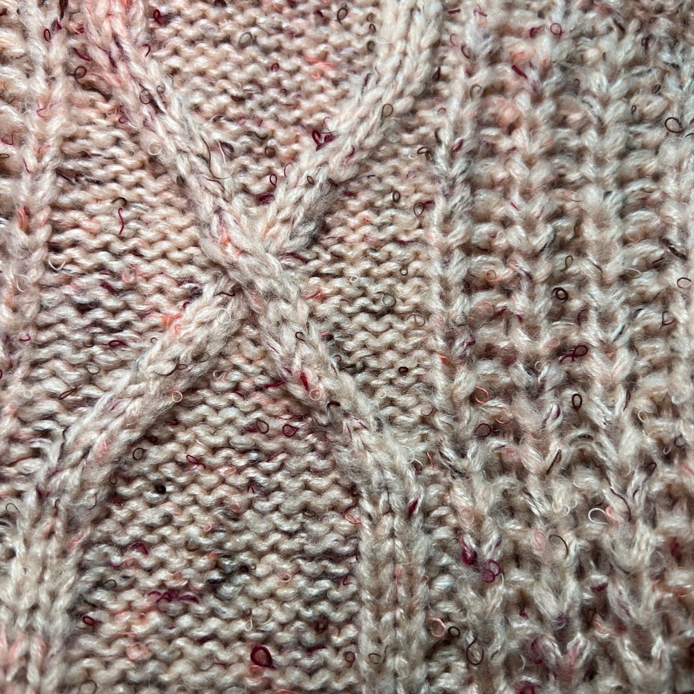 Mystree Pink Marled Cable Knit Diamond Pattern Crew Neck Sweater Womens M Chunky - Picture 5 of 8